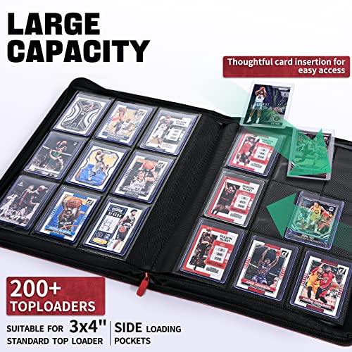 Zlca Toploader Binder, 9-Pocket Top Loader Card Storage Case, Ringless Double-Sided Pockets For In 3 X 4'' Trading Card Protector Hold 216 Toploaders, Compatible With Ptcg Mtg Sports Cards(Red) #TOP2