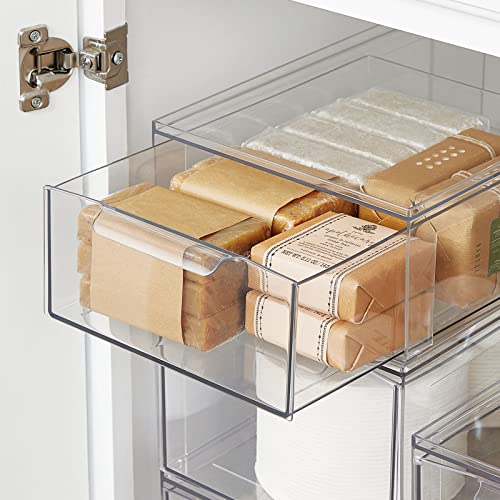 Mdesign Plastic Stackable Kitchen Storage Organizer Bins With Pull Out Drawer For Cabinet, Pantry, Fridge, Freezer, Shelf, Refrigerator Organization - Lumiere Collection - 4 Pack - Clear #TOP5