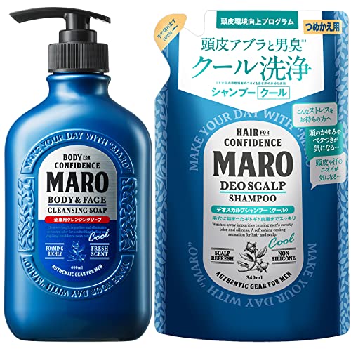 マーロ(MARO) 【セット買い】MARO 全身用 ボディソープ クール 400ml & デオスカルプ シャンプー クール 詰め替え 340ml + 2個アソート