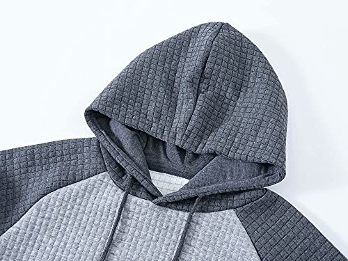 Yundobop Men'S Pullover Hoodies Plaid Jacquard Long Sleeve Drawstring Hipster Casual Hooded Sweatshirts With Kanga Pockets Lightgrey/Grey L thumb #4