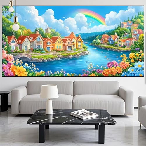 Broderie Diamant Kit Complet Grand Format Anti-Stress Paysage Arc-En-Ciel