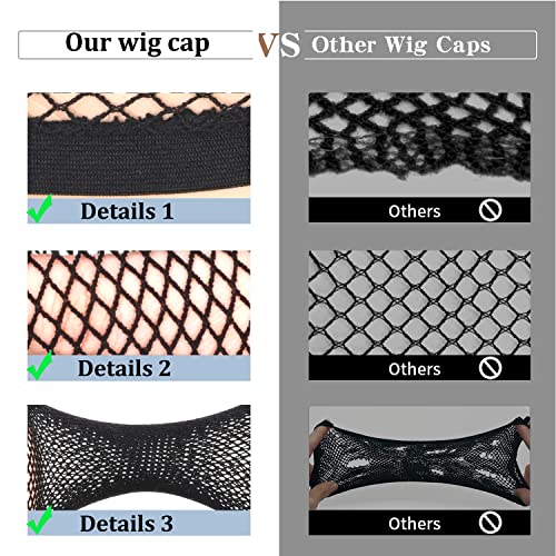 Wig Cap For Long Hair Elastic Mesh Net Wig Caps, Wig Cap For Long Thick Hair 3 Pcs (Black) #TOP4