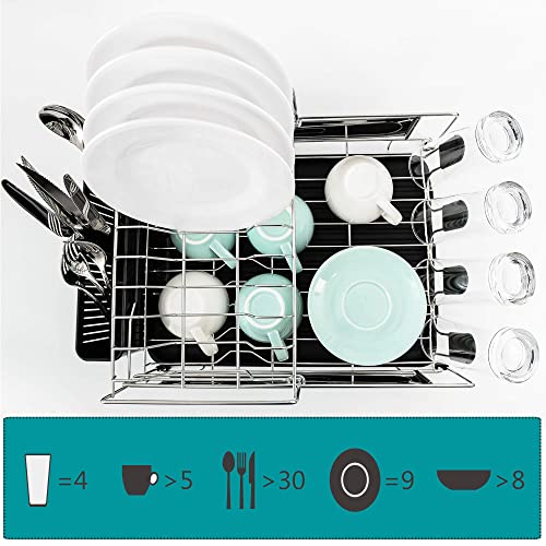 Rorence Dish Drying Rack: 2-Tier Stainless Steel Frame Dish Rack with Drain Board, Removable Top Shelf & Utensil Holder - Thumbnail 7