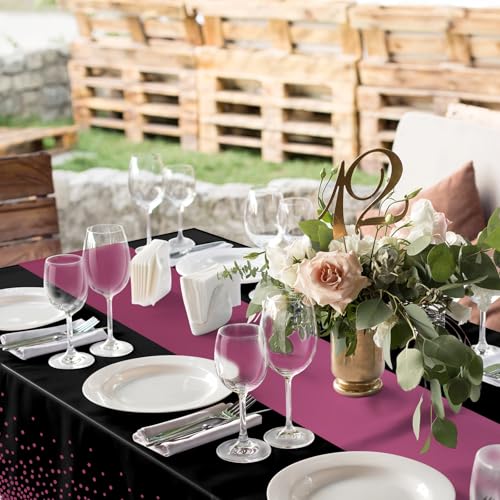 Image of 3Pcs Black and Maroon Purple Tablecloth Party Decorations,Plastic Black Table Cloth Printed Maroon Purple Table Runner Disposable Rectangle Table Cover for Birthday Wedding Graduation Party,54x108Inch