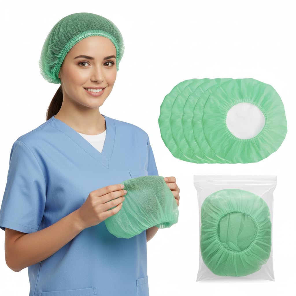 Rap Gloves Unisex Green Disposable Hair Nets Mob Caps 500Pcs Bulk Premium Hair Covers With Double Elastic Lightweight And Breathable Hygiene Caps Ideal For Kitchen Catering Food Handling And Medical Safety Use.