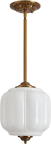 Lámpara de techo semiempotrada vintage de 9.8 pulgadas, lámpara de cristal de leche con acabado de latón antiguo, lámparas colgantes modernas de