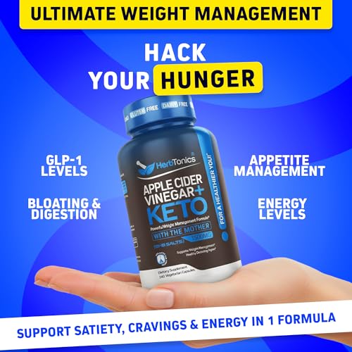 Image of Herbtonics Apple Cider Vinegar + Keto BHB Capsules | GLP-1 Support for Appetite, Cravings & Weight Management | Metabolism Support with Satiety Support | 240 Capsules - 4 Month Supply