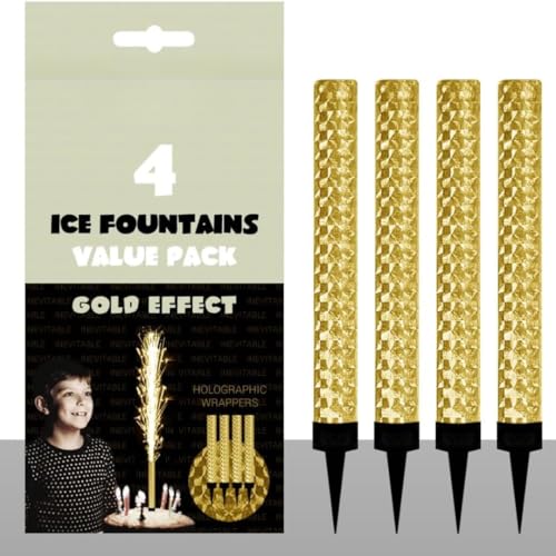 Pack of 4 Ice Fountain Cake Sparklers Gold Cake Topper Sparkling Candles for Champagne Bottle Birthday Cake Decorations Wedding Party Celebration 10cm Low Smoke Indoor Outdoor