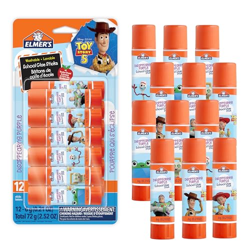 Elmer's Glue Sticks Featuring Toy Story Characters, Disappearing Purple Glue Sticks, 6 Grams, 12 Count