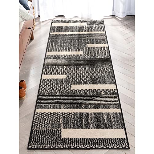 Well Woven Hallway Luxury Runner– Black & White Striped 2' x 7'3