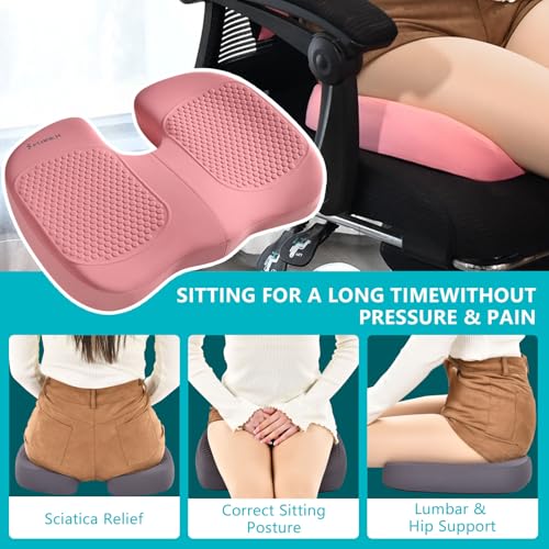 Image of FLORICH Car Seat Cushion and Back Support for Office Chair Memory Foam Chair Cushions Pressure Relief Seat Pads with Gel Massage Point Lumbar Support Relief Sciatica & Tailbone (Light Pink)