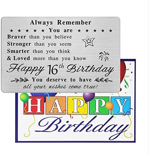 FALOGI Happy 16th Birthday Card - You Are Loved More Than You Know - 16 Year Old Birthday Gifts for Boy Girl, for Him Her, Personalised Engraved Wallet Card