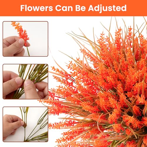 20 Bundles Artificial Plants Outdoor, UV Resistant Fake Flowers, Realistic Faux Lavender Shrubs for Porch Garden Window Box Home Decoration (Fall Orange)