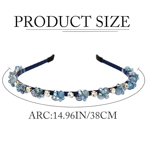 Miniatura 7 de Diademas finas con diamantes de imitación azules, bandas para el cabello con cuentas de cristal brillante para mujeres y niñas (azul)