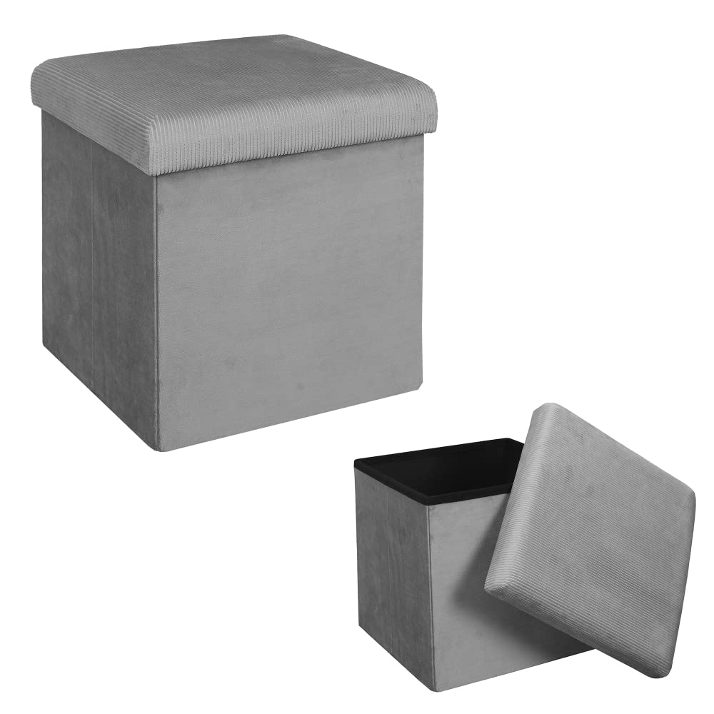 Home Deco Factory HD6810 - Cassapanca Pieghevole, salvaspazio, in Velluto, in Poliestere, Legno, MDF, Grigio, 38 x 38 x 38 cm