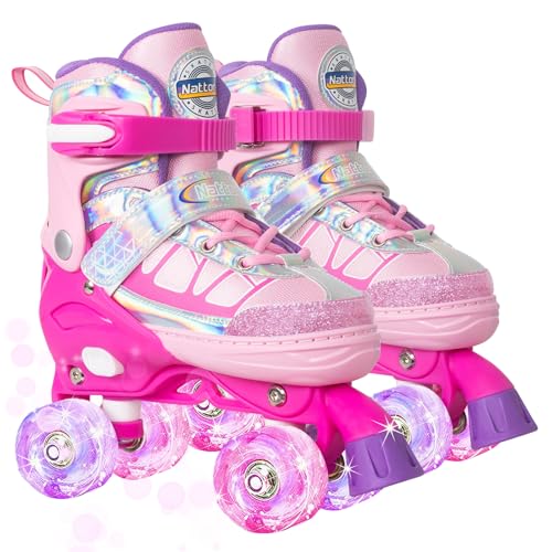 Image of Nattork Kids Roller Skates for Girls, Adjustable Rollerskates with Light Up Wheels for Toddler Little Kids Ages 6-12 4 5 6 7, Beginners Outdoor Sports, Best Birthday Gift