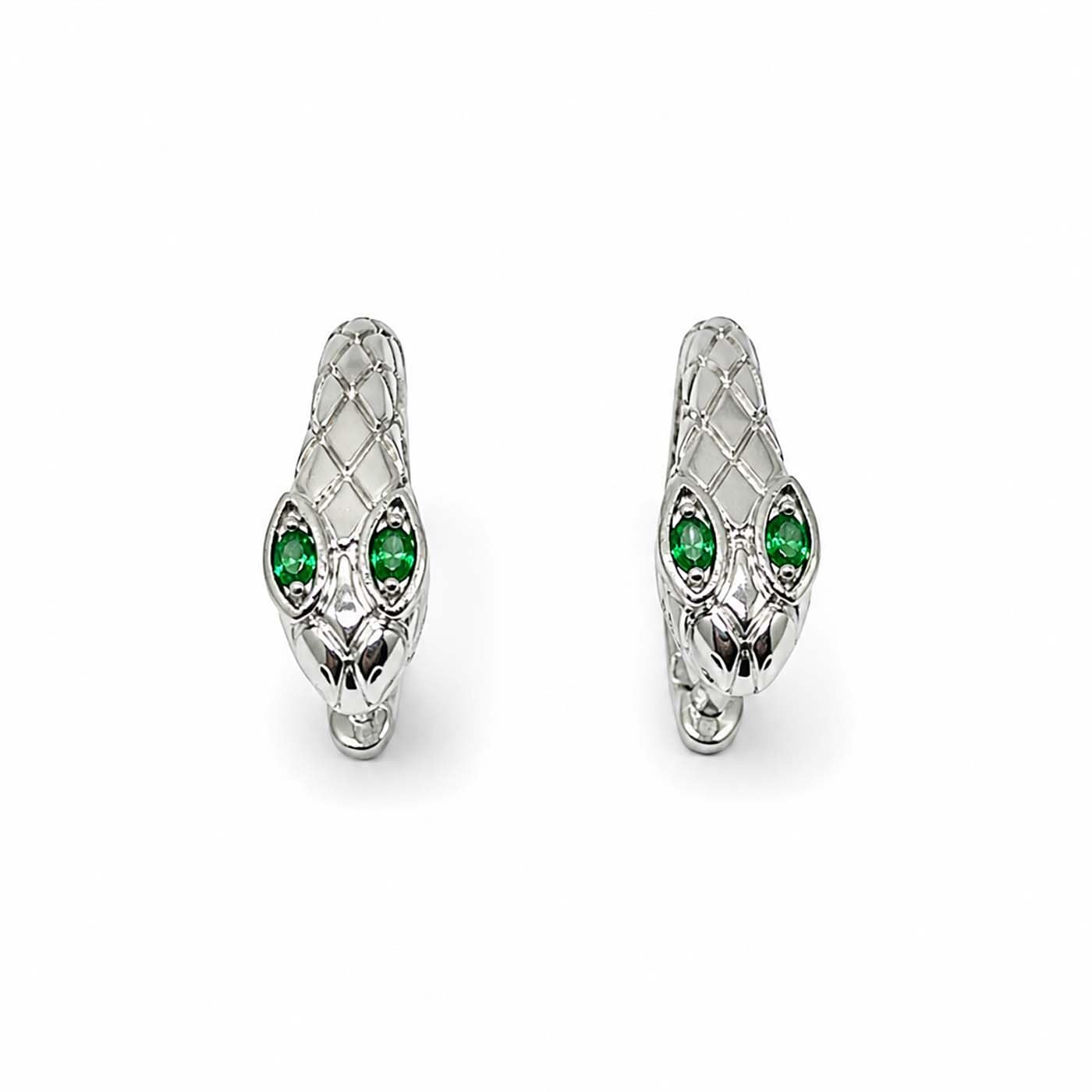 (1 Pair) Unisex Stainless Steel Silver Snake Head Stud Earrings with Green Cubic Zirconia Stone Eyes | Trendy Animal Design Earrings for Men & Women | Lightweight Fashion Jewelry-image-41
