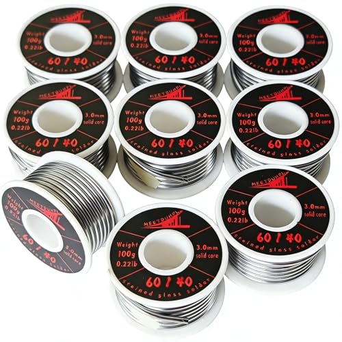 MEETDUMPL 60/40 solder for stained glassstained glass solder60/40 soldersolid core3mm (1/8) Dianeeds to be used with fluxfor Stained Glass Copper Pipe Jewelry Repair. (9 Pack900g2Lb)
