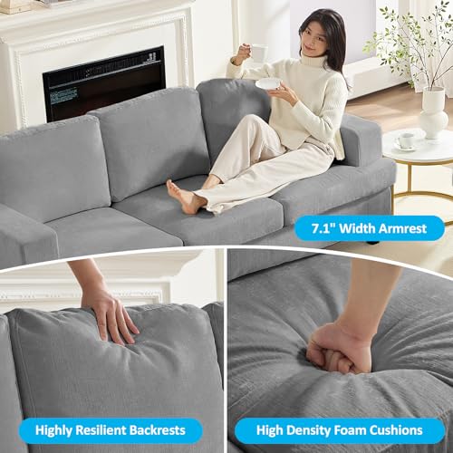 Image of Mjkone 3 Pieces Living Room Sofa Sets, 3 Seat 82 inch W Sectional Sofas Couch and Loveseat Sets with Armchair, Sofas Couches for Living Room Furniture Set, 3-Seater Sofa + Loveseat + Armchair, Light Grey