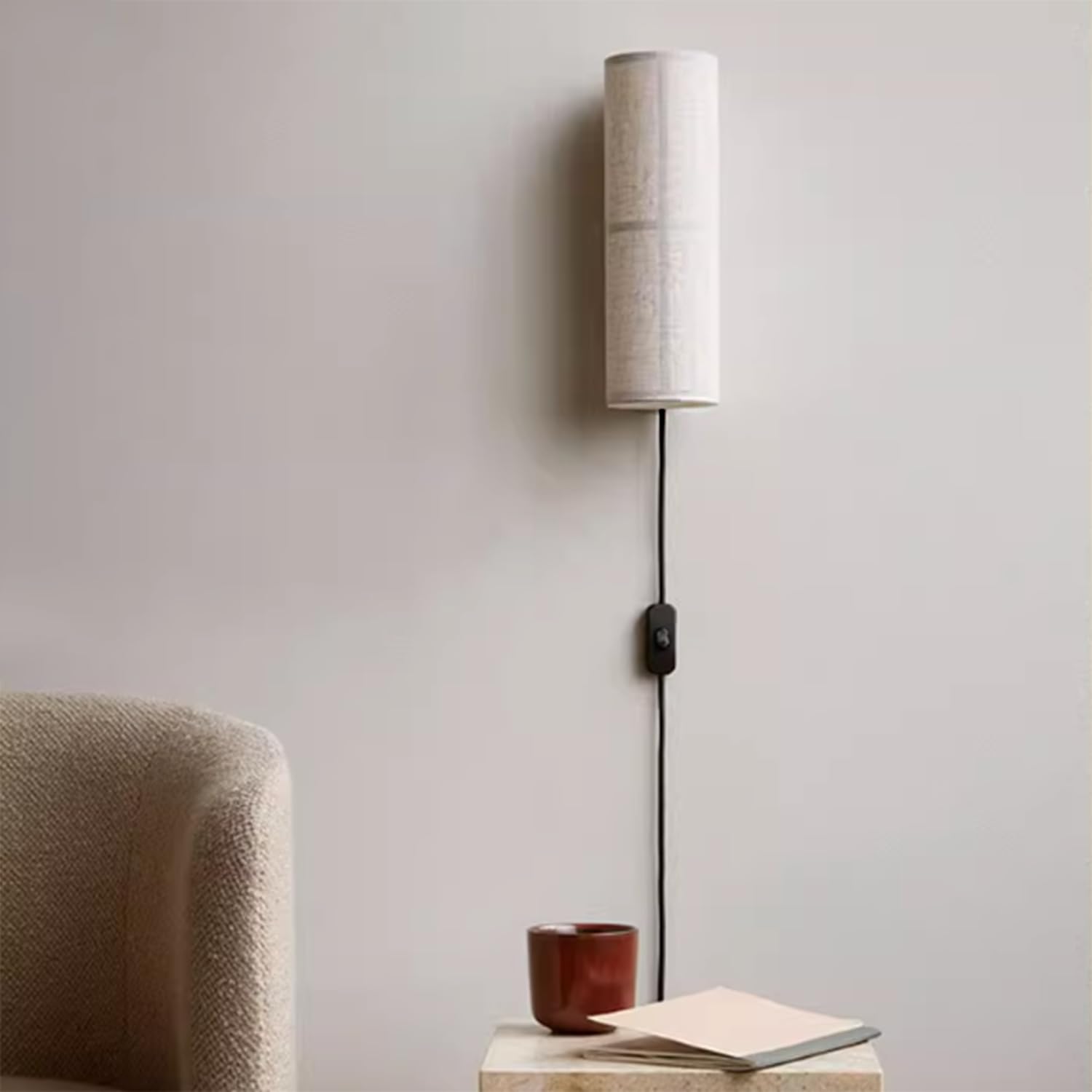 OOWOKS E27 Vintage Wandlampe mit Stecker und Schalter Innen Wandleuchte Retro mit Stoffschirm Lampenschirm Nachttischlampe mit Kabel und Stecker Wand Beleuchtung Up Down für Schlafzimmer Wohnzimmer