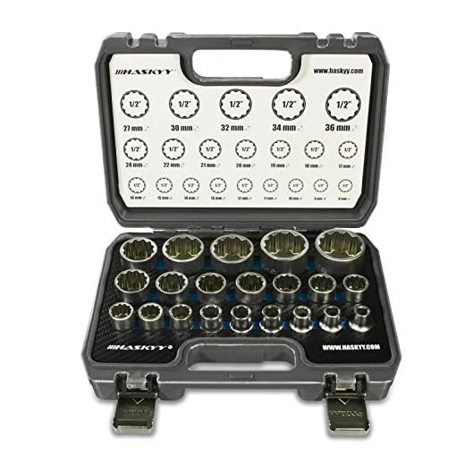 HASKYY Profesionales Juego de Llaves de Vaso multidiente I 21 Piezas Kit de Herramientas I 6 vasos Kant XZN Torx I Juego de vasos Sistema