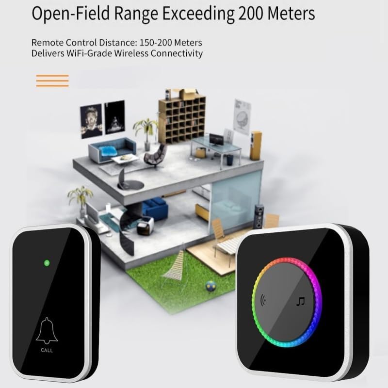 Smart Doorbell With Flashing Light, Deaf Doorbell Flashing Light, Wireless Doorbells For Home, Waterproof, 45 Chimes, Colorful Led, For Home Office Apartment Classroom (2 Receiver 1 Button)