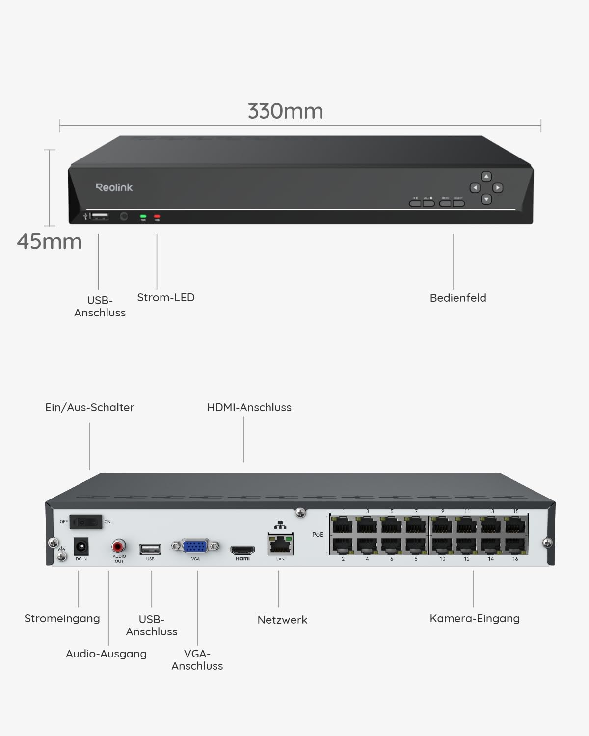 Reolink 16CH 4K PoE NVR Überwachungssystem Rekorder mit 4TB Festplatte, Videoüberwachung für Haus, Innen, Aussen Sicherheit. Unterstützt 16MP/12MP/4K/5MP/4MP HD IP Kameras, RLN16-410
