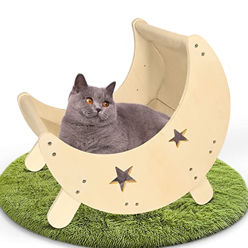 VOOTTOU-Cat-Hammock-Cat-and-Dog-Hammock-Bed-Moon-Hammock-Bed-Cat-Furniture-for-Indoor-Cats-Wooden-Elevated-Cooling-Pet-Bed-for-Cats-and-Small-Dogs-Modern-Cat-Bed-Furniture-Cat-Shelf-Gift-for-Cat