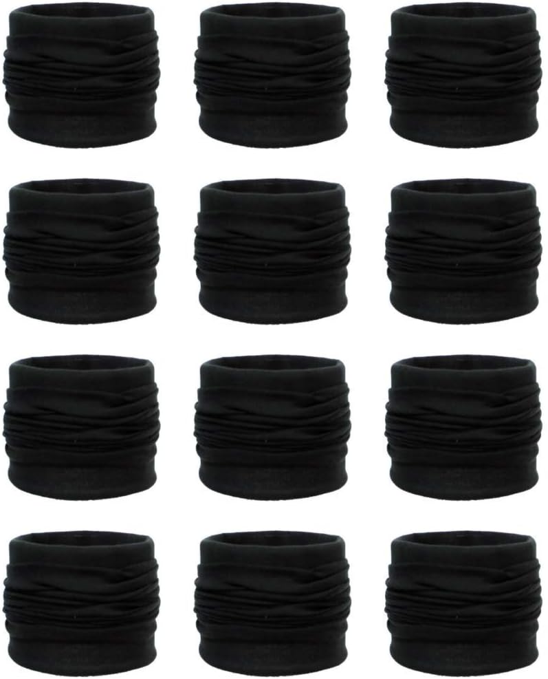 KrystleUnisex Headwear Headband Head Wrap UV Resistence Sports Bandana Magic Scarf Face Mask (Black)-(Pack of 02)