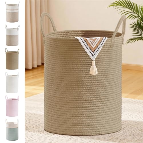 Image of 88L Large Tall Cotton Rope Laundry Basket with Handles, Jute