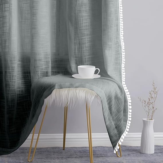 Image of THE LINEN COMPANY Cotton Linen Solid Curtain Set with Eyelet Rings (Light Grey, Window - 6.5 Feet)