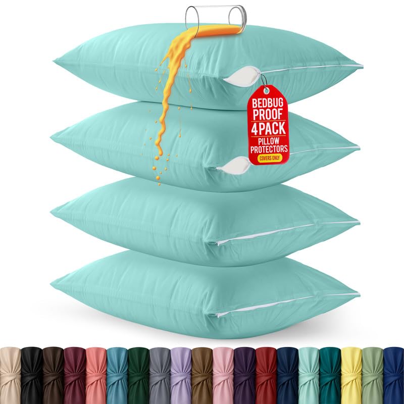 Set of 4 Pillow Protectors with Zipper Standard Size, Pillow Covers