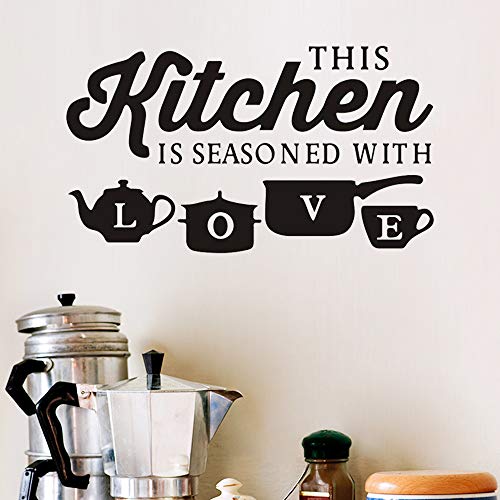 YINASI Kitchenware Wall Stickers, DIY Art Mural Decor Removable Wall Decals Kitchen Home Wall Art Decoration Dinner Room- This Kitchen is Seasoned with Love Quotes 50X30CM