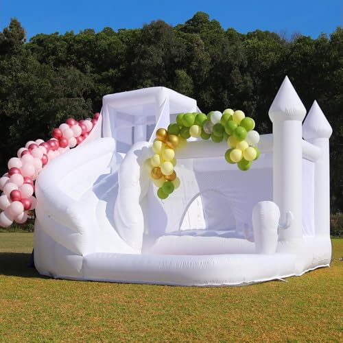 White Bounce House with Slide and Ball Pit