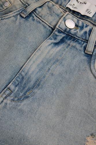 Image of SNITCH Men Streetwear Jeans | Baggy Fit Wide Leg Heavy Distressed Design & Raw Frayed Hem | 100% Breathable Cotton Denim Fabric for Casual Outings & Urban Lifestyle