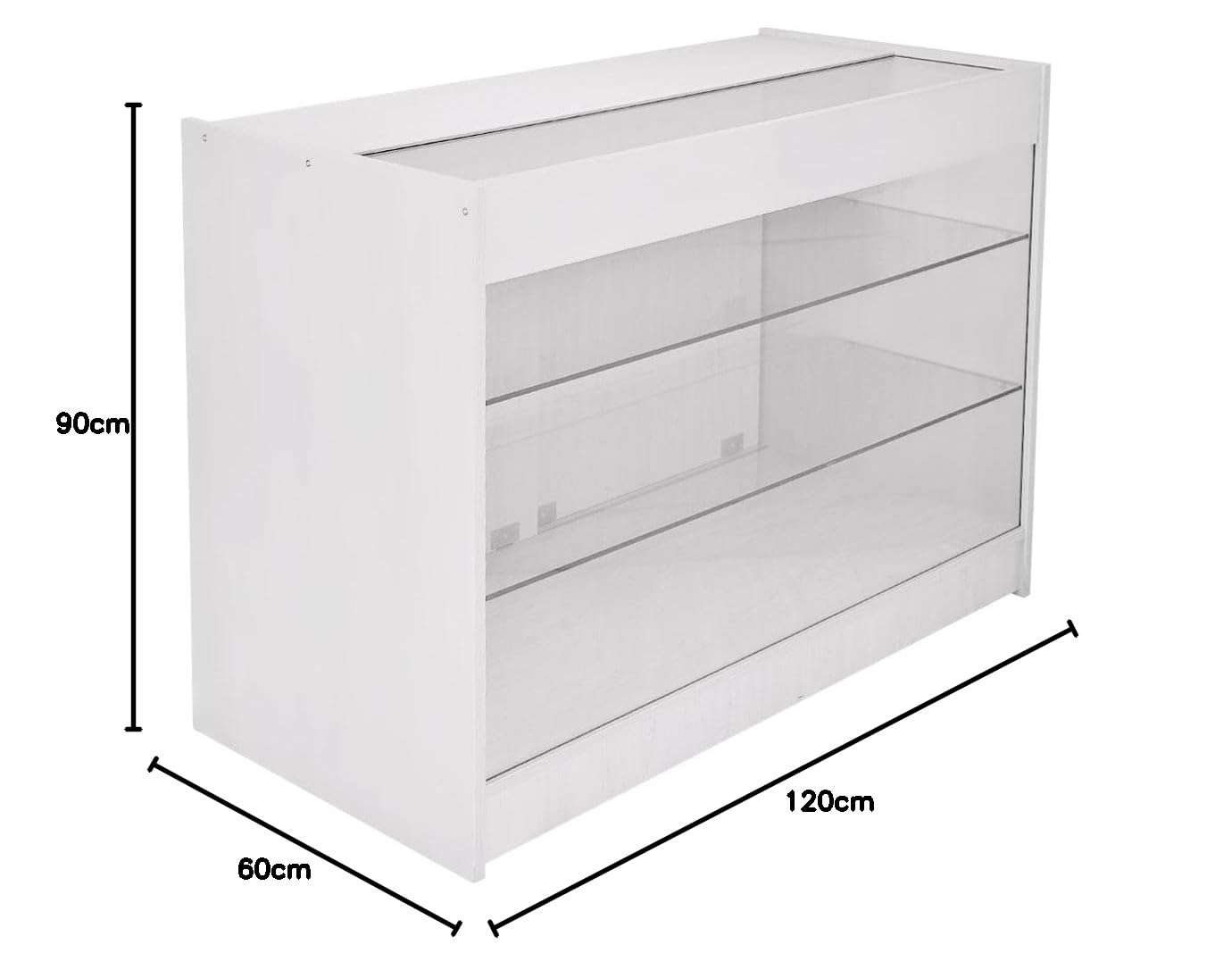 Banco Vendita K1200 con Vetrina in Vetro e Serratura | Bancone Espositivo Sicuro ed Elegante per Negozi | 3 Livelli di Esposizione con Ripiani Rimovibili | L120 x P60 x H90 cm | Facile da Montare