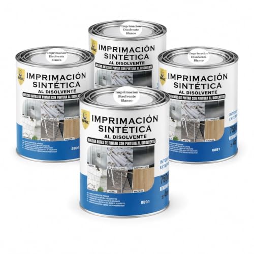 SPSIL Imprimación Antioxidante para Metal y Madera Imprimacion Disolvente Blanco 750ml X4, Fondo Universal con Protección Antióxido - Alta Adherencia - Secado Rápido - Interior y Exterior