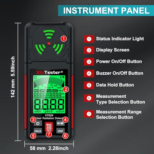 Image of Xin Tester Geiger Counter Nuclear Radiation Detector, Portable Radiation Dosimeter Beta β Gamma γ X-ray Detection Meter for Food Industrial Medical with LCD Display 5 Dosage Units