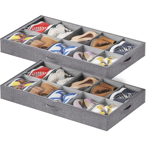 Lifewit Under Bed Shoe Storage Organizer Fits 10 Pair Sneakers, 4.3 Inches Tall Sturdy Structure Ultra Thick Fabic Sneaker Storage, Foldable Underbed Shoe Boxes for Heels, Boots, Sports Shoes 2 Pack by Lifewit - Used condition - US$24.42
