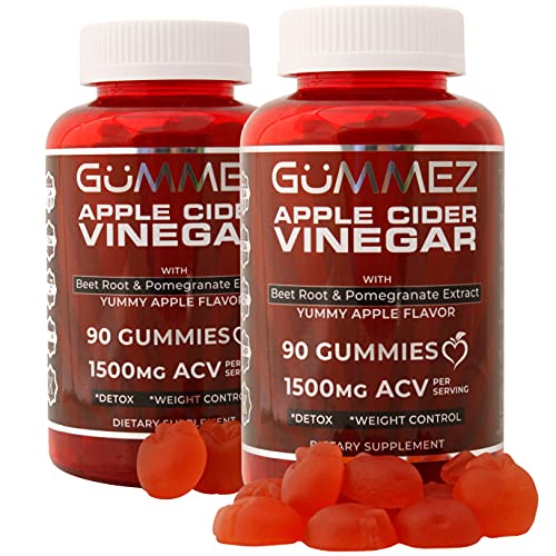 Apple Cider Vinegar Gummies - 2 Pack 180 Count Tot., 1500mg. Gummez ACV Gummies Support ACV Detox, Healthy Weight & Energy & Taste Great Compared to Pills, Capsules, Tablets