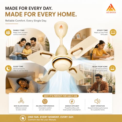 Image of Athots Affleck Ultra 600mm (24 Inch) High Speed Ceiling Fan | Energy Efficient Motor | Anti-Dust Blades | Ideal for Kitchen, Office & Small Room | 24 Months Warranty | (Ivory)