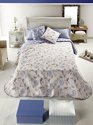 Manterol Colcha Beige   Azul Cama 90  185
