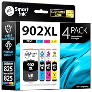 Smart Ink Cartucho de tinta de repuesto compatible para HP 902 XL 902XL (4 combo Pack) para usar con impresoras Officejet Pro 6978 6968 6974 6975 6960 Officejet 6951 6954 6956 6958
