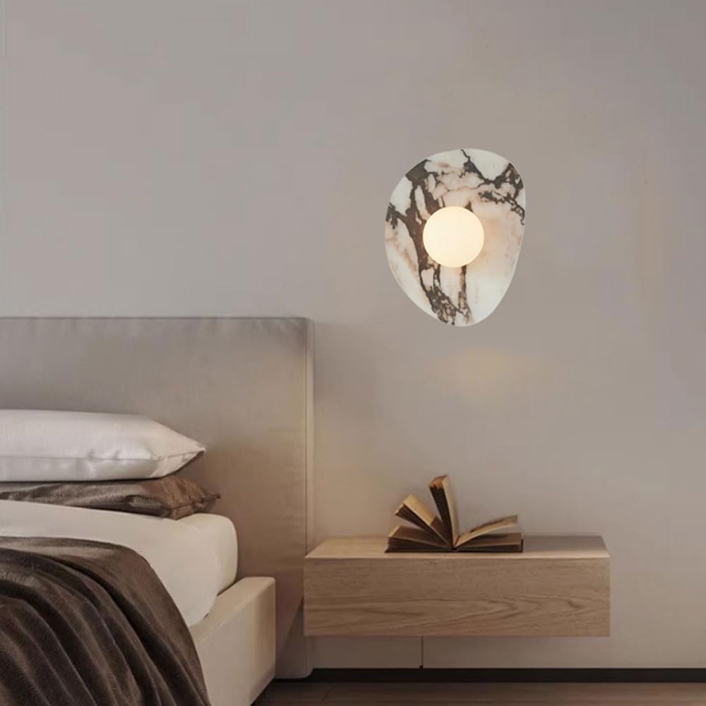 Applique da Parete con Paralume sferico in Vetro, Lampada da Parete in Stile Medievale Moderno, Lampada da Parete in Marmo Naturale con Sorgente Luminosa G9, Lampada Decorativa per Soggiorno,
