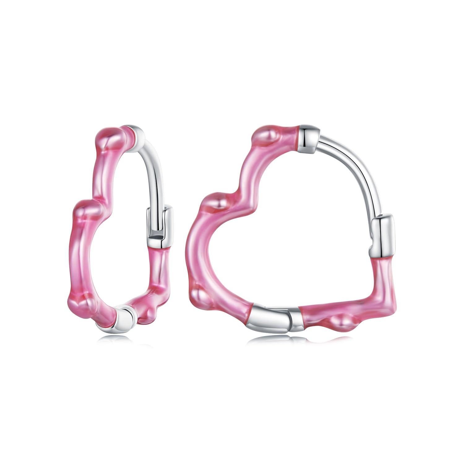 Orecchini a clip a forma di cuore rosa, in argento Sterling 925, leggeri e comodi da indossare tutti
