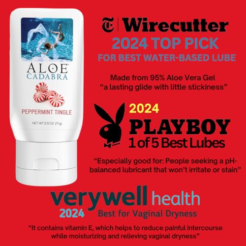 Image of Aloe Cadabra Flavored Personal Lubricant and Vaginal Moisturizer, Organic Edible Aloe Lube for Men, Women and Couples, Non-Staining, pH Balanced, Toy Compatible (Peppermint, 2.5 Ounces, 1 Pack)