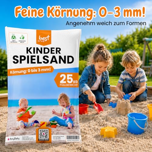 4myBaby GmbH - Spielsand 25kg | Quarz Sand für Sandkasten | Kinder Sand | Dekosand | Spielsand für Sandkasten | Keimfreier | Gewaschener Feiner Quarzsand | (25 kg Säcke)