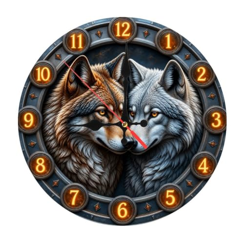 Fabioyar Small Wall Clocks Battery Operated Silent, Frosted Resin Wolf