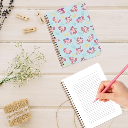 Image of 2 Pcs Axolotl Spiral Notebooks for Work, Axolotl Gifts for Women, A5(8.3x5.8inch) Composition Notebook College Ruled Note Book, Cute Animal Hardcover Notepads Diary Lined Travel Journal for Writing
