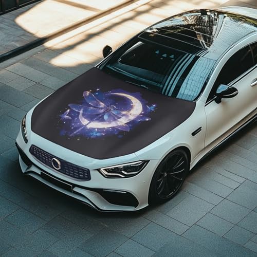 Image of Car Hood Cover,Universal Car Hood Cover Protector Suitable Most Automotive Sedans Trucks Pickup Sports Cars,Car Accessories Dragonfly Moon Print